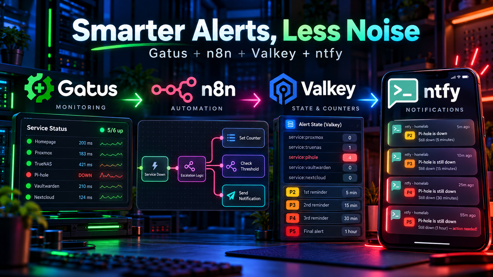Smarter Alerts, Less Noise with Gatus, n8n, Valkey, and ntfy